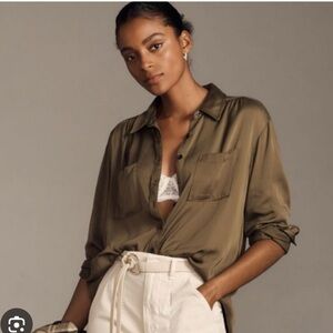 Anthropologie Long Sleeve Silky Green Top small